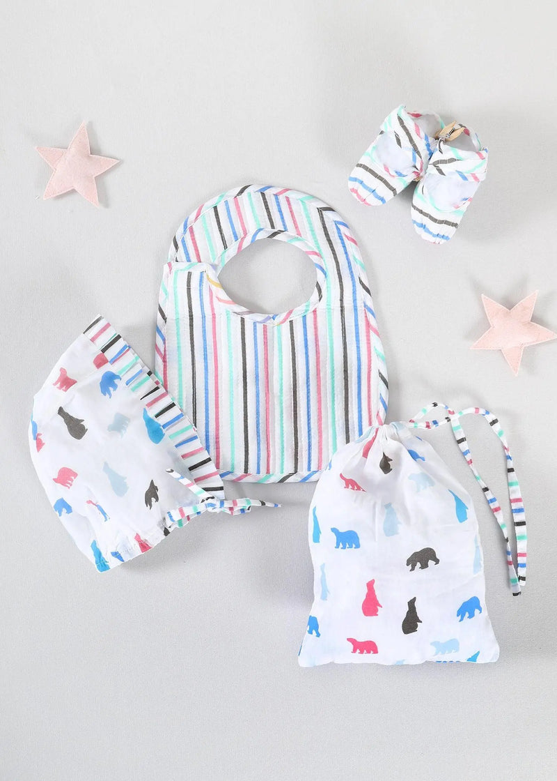 Plush Bear White/Mint Cotton Potli Hamper Baby