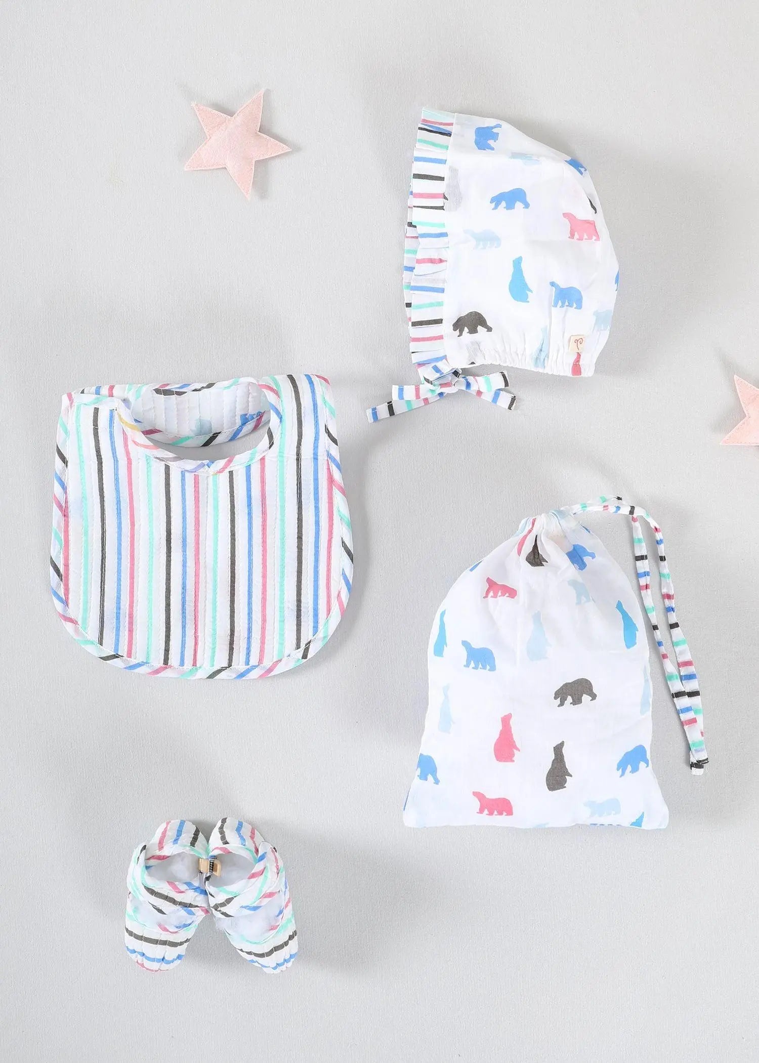 Plush Bear White/Mint Cotton Potli Hamper Baby