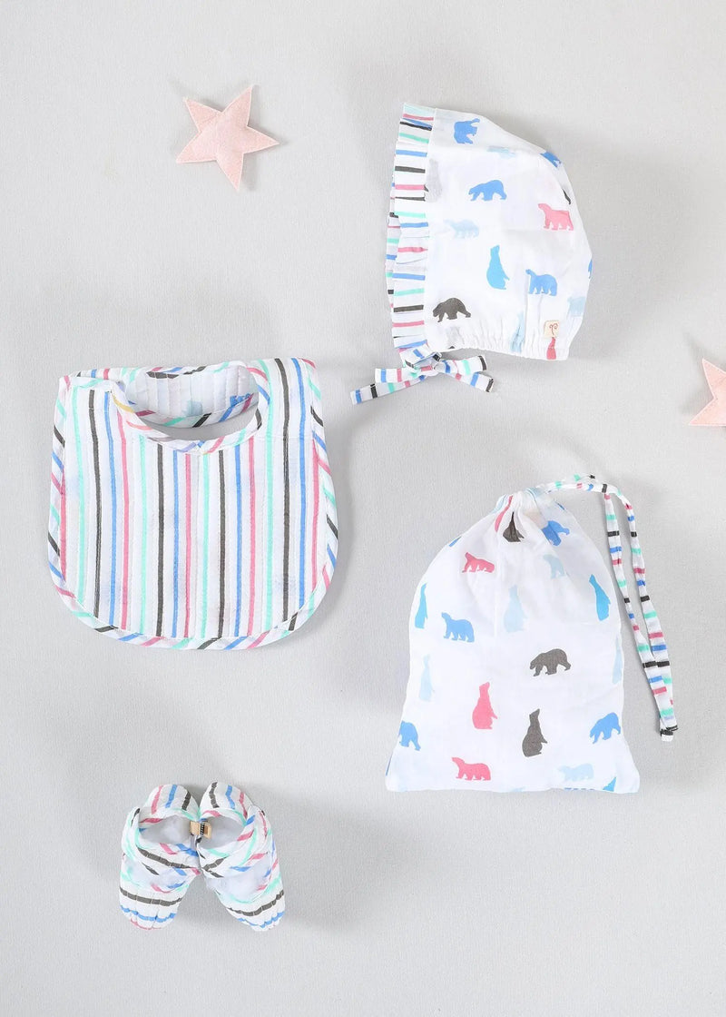 Plush Bear White/Mint Cotton Potli Hamper Baby