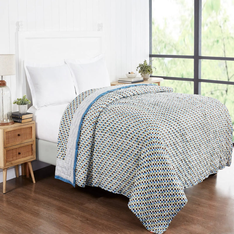 Dotted Flower Multi Color Hand Block Printed Cotton Quilt