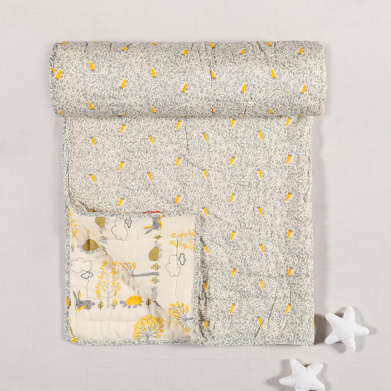 Hare and Tortoise Grey & Yellow Quilt Baby