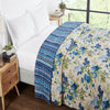 28 Flower Stripes Blue Hand Screen Print Extra Cotton Quilt