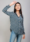Teal Buta Full Sleeves Women's Shirt