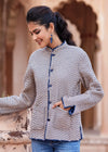 Navy And Beige Color Quilted Reversible Full Sleeves Jacket