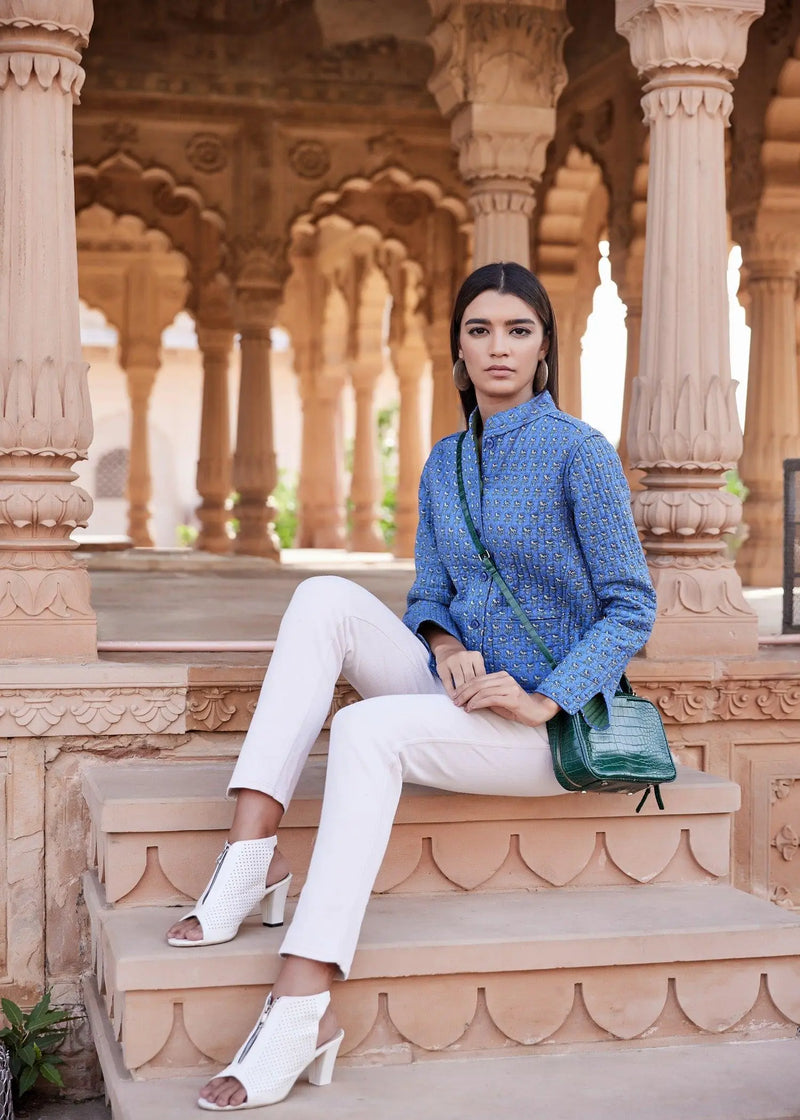 Classic Blue and Green Color Quilted Reversible-Full Sleeves Jacket