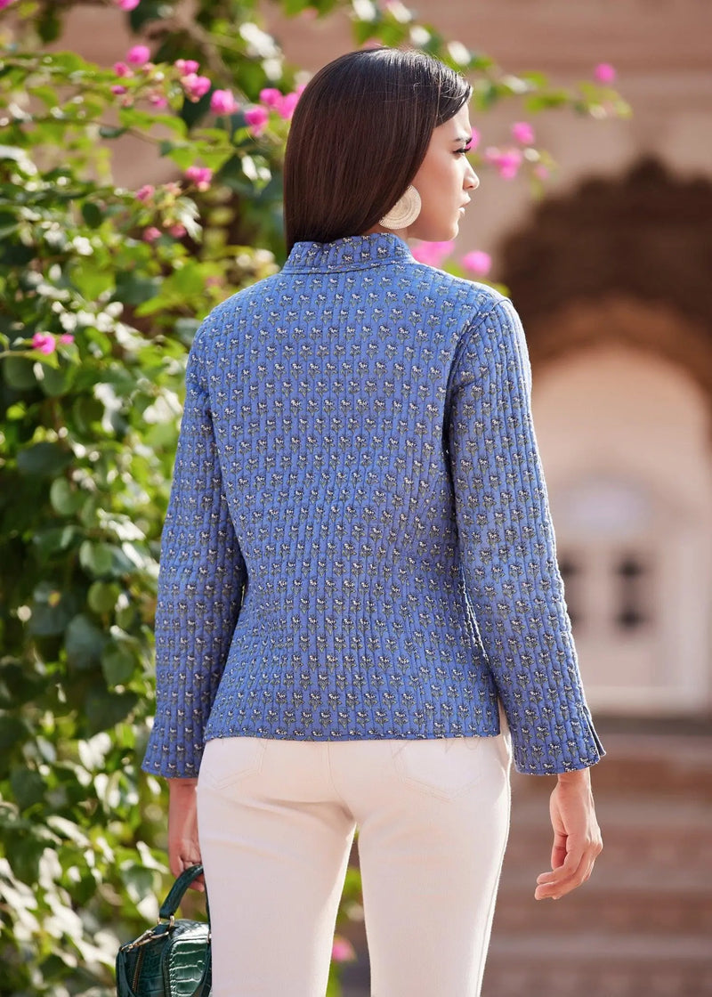 Classic Blue and Green Color Quilted Reversible-Full Sleeves Jacket