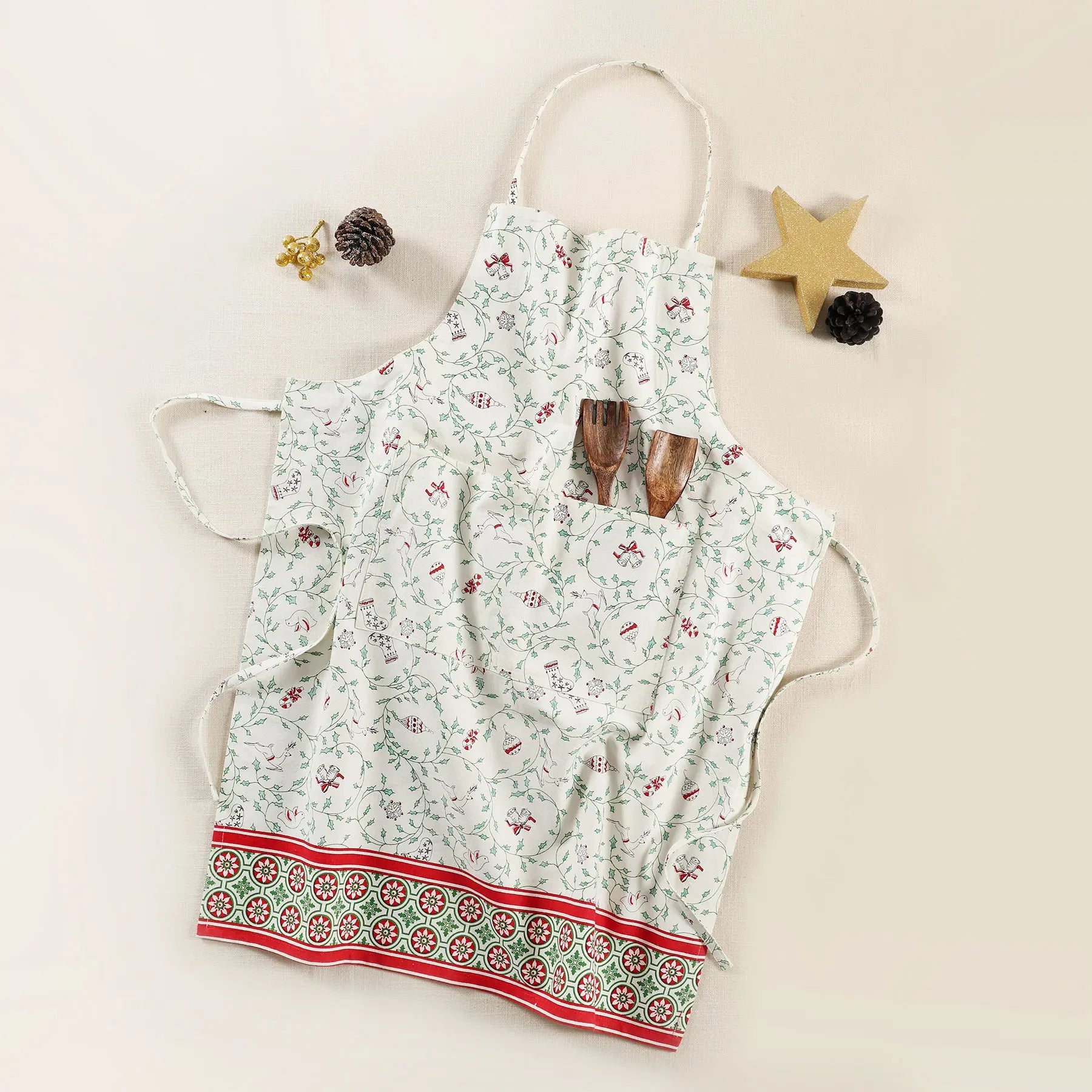 Joyous White Cotton Printed Apron
