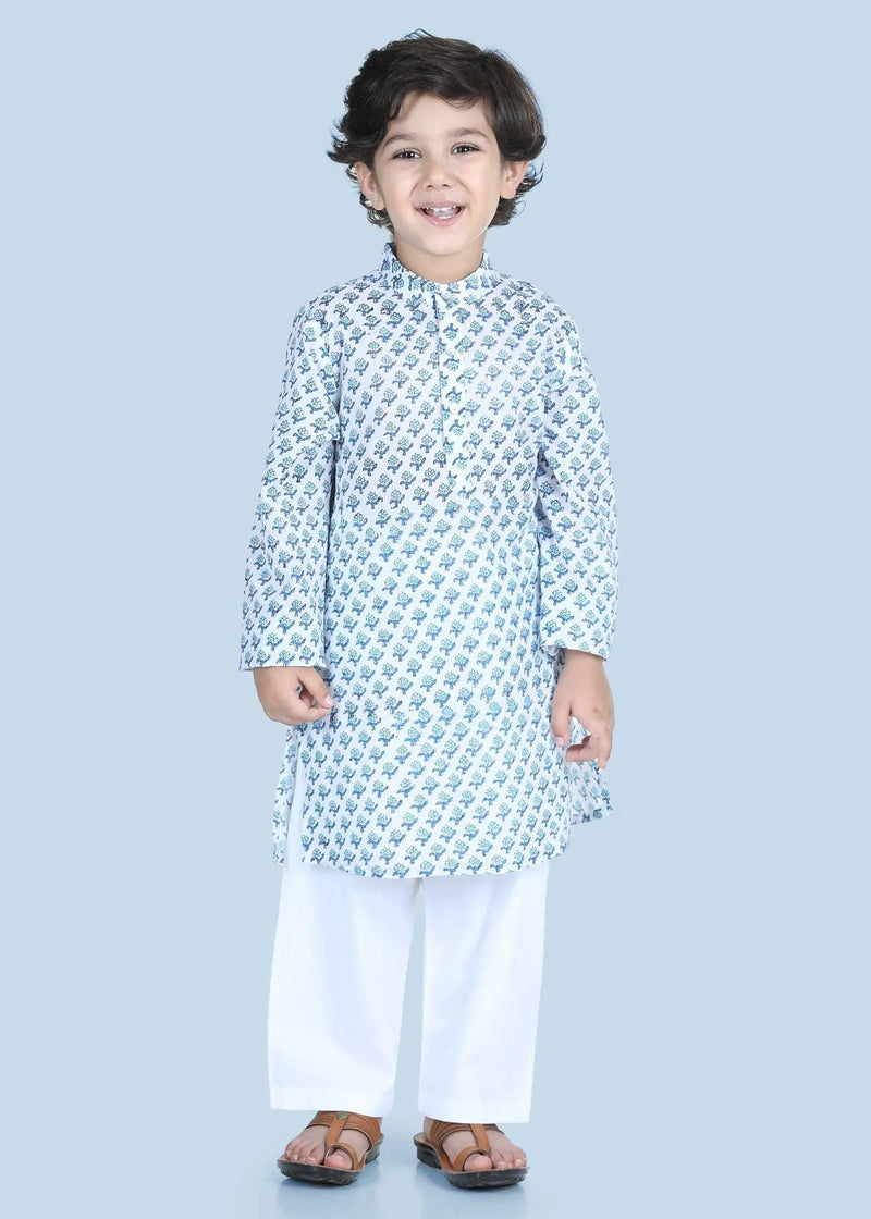 Badam Buti Blue Cotton Kurta Boy (6 Month to 12 Years)