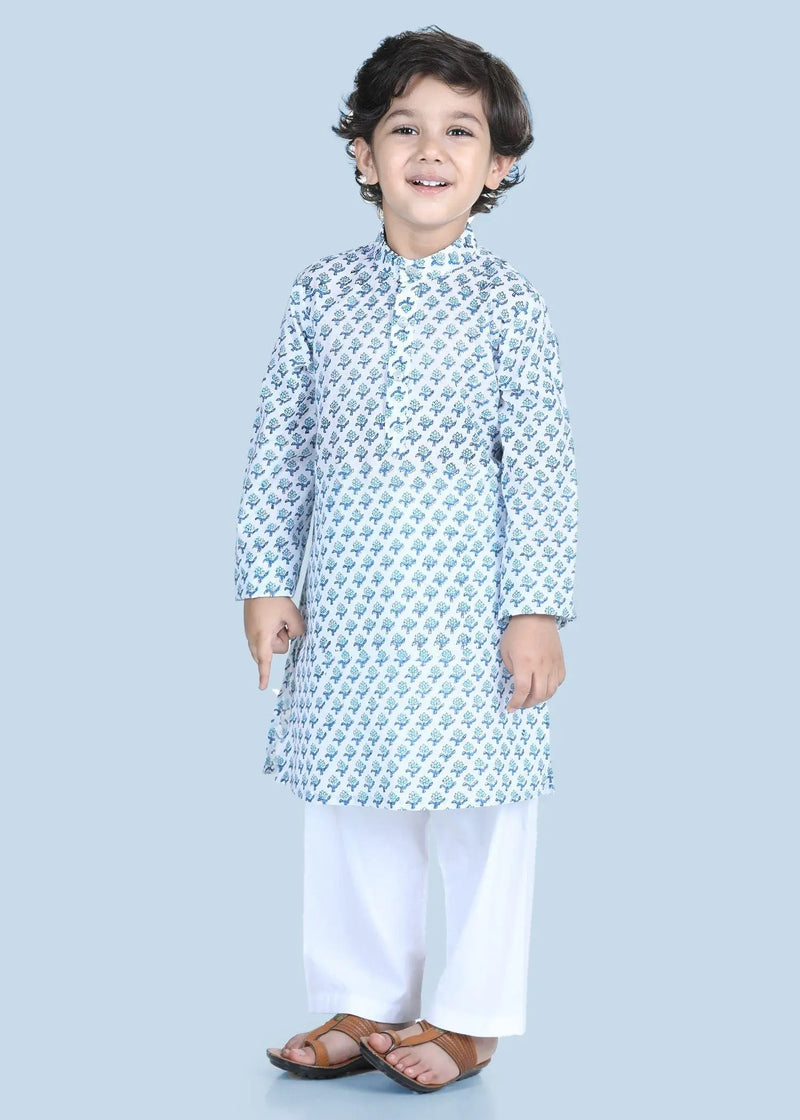 Badam Buti Blue Cotton Kurta Boy (6 Month to 12 Years)