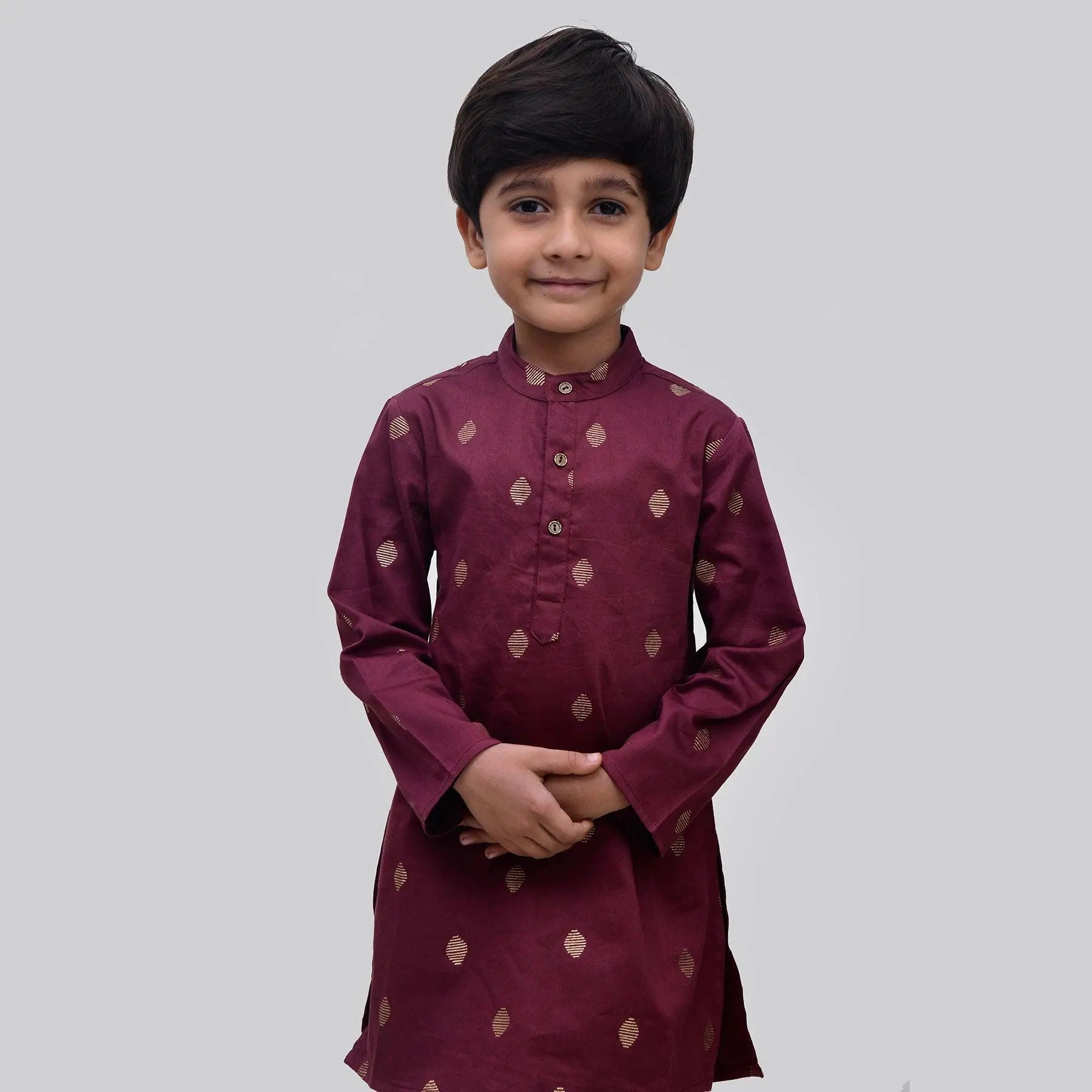 Rogan Print Maroon Cotton Satin Kurta Boy (6 Month to 12 Years)