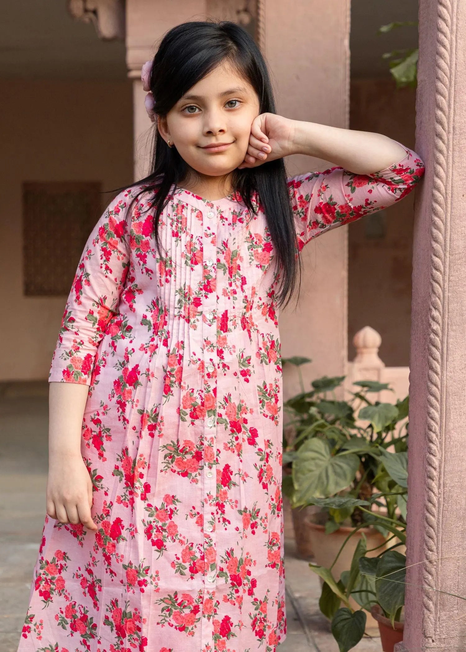Soumya Posy Pink Cotton Kurta Girl (2-12 Years)