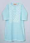 Lucknowi Blue Straight Cotton Long Kurta Girl (2-12 Years)