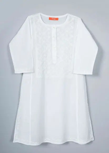 Lucknowi White Straight Cotton Kurta Girl (2-12 Years)