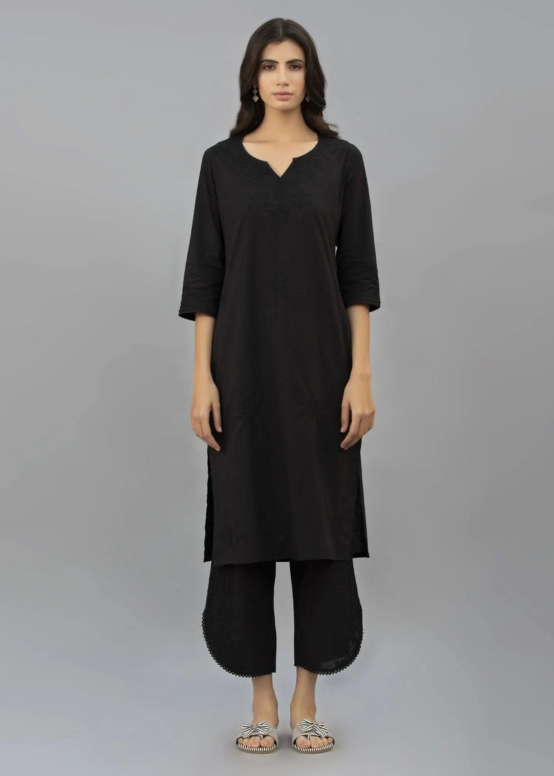 Regular Black Cotton Kurta