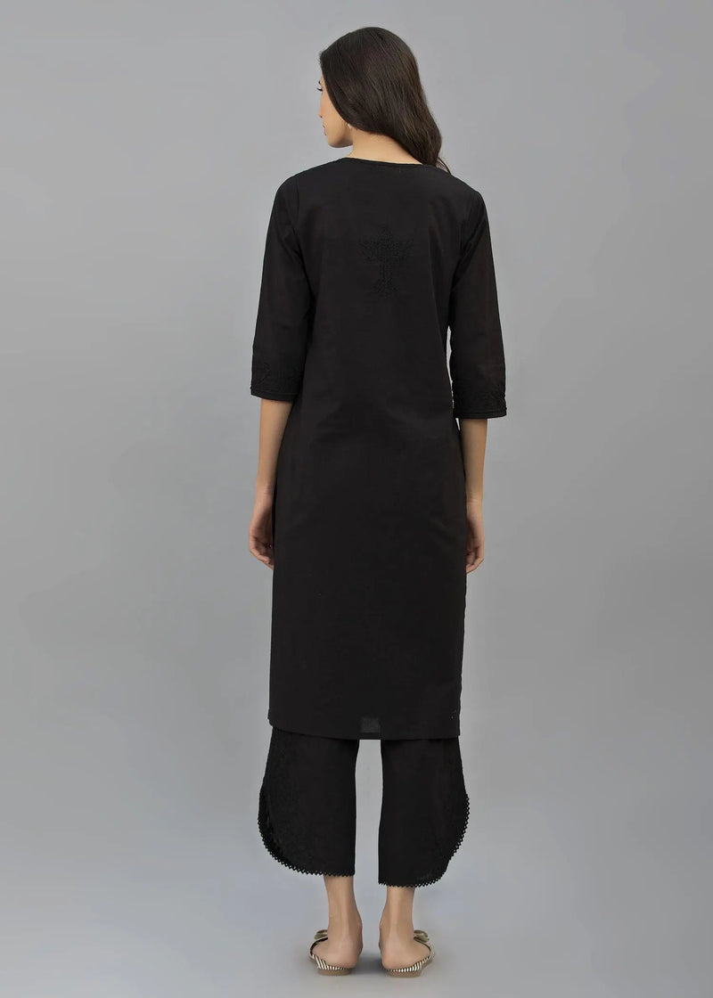 Regular Black Cotton Kurta