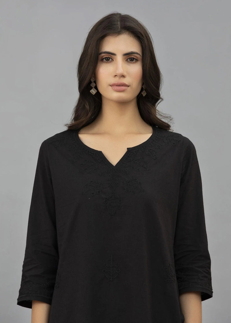 Regular Black Cotton Kurta