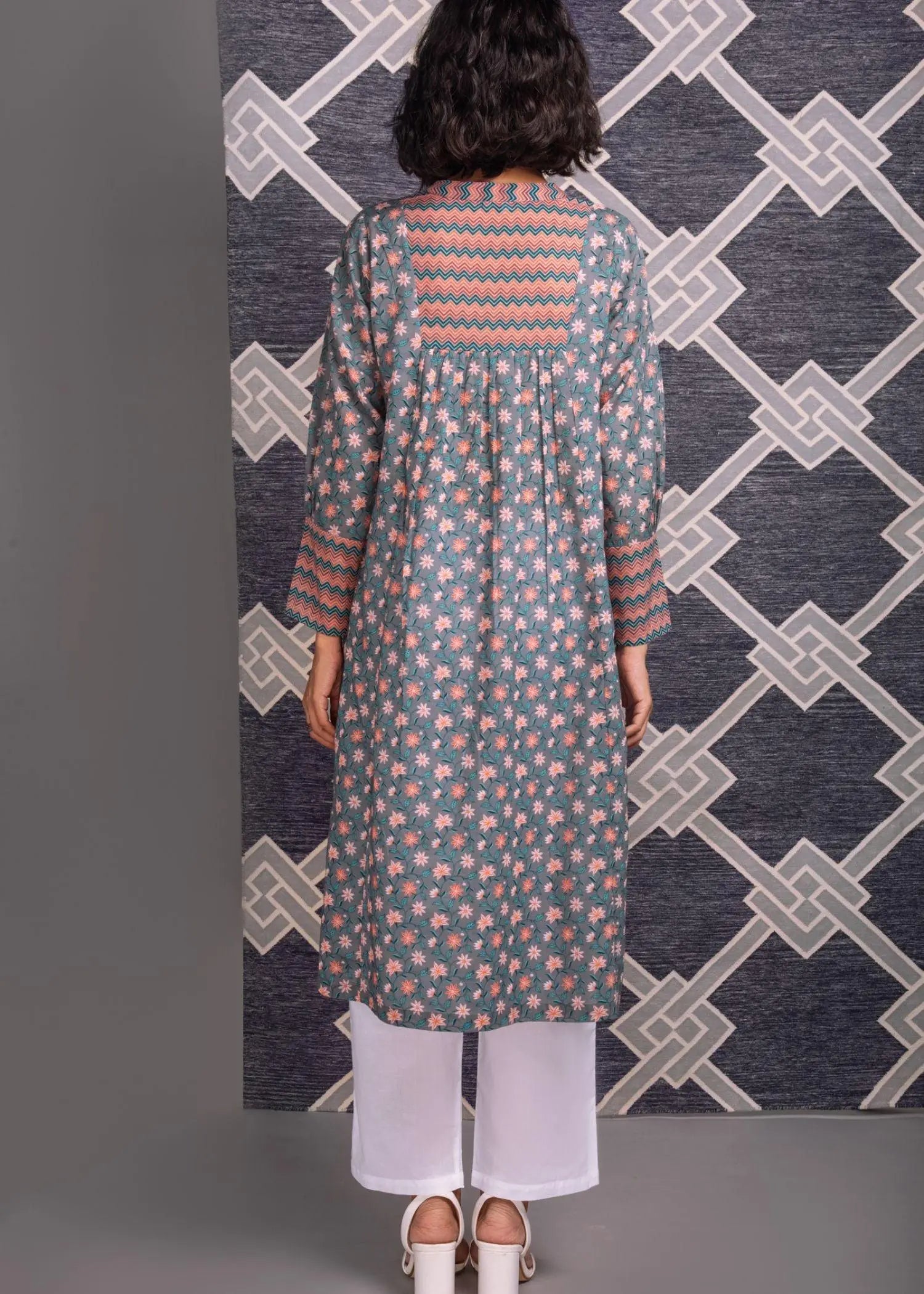 Adhira Grey Cotton Long Kurta