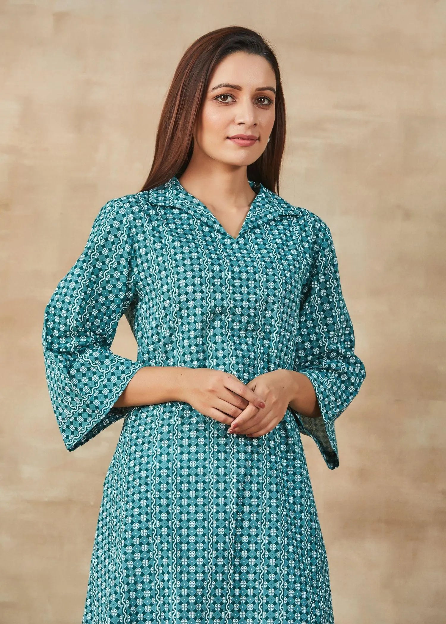 Nargis Calf Length Turquoise Color Long Kurta