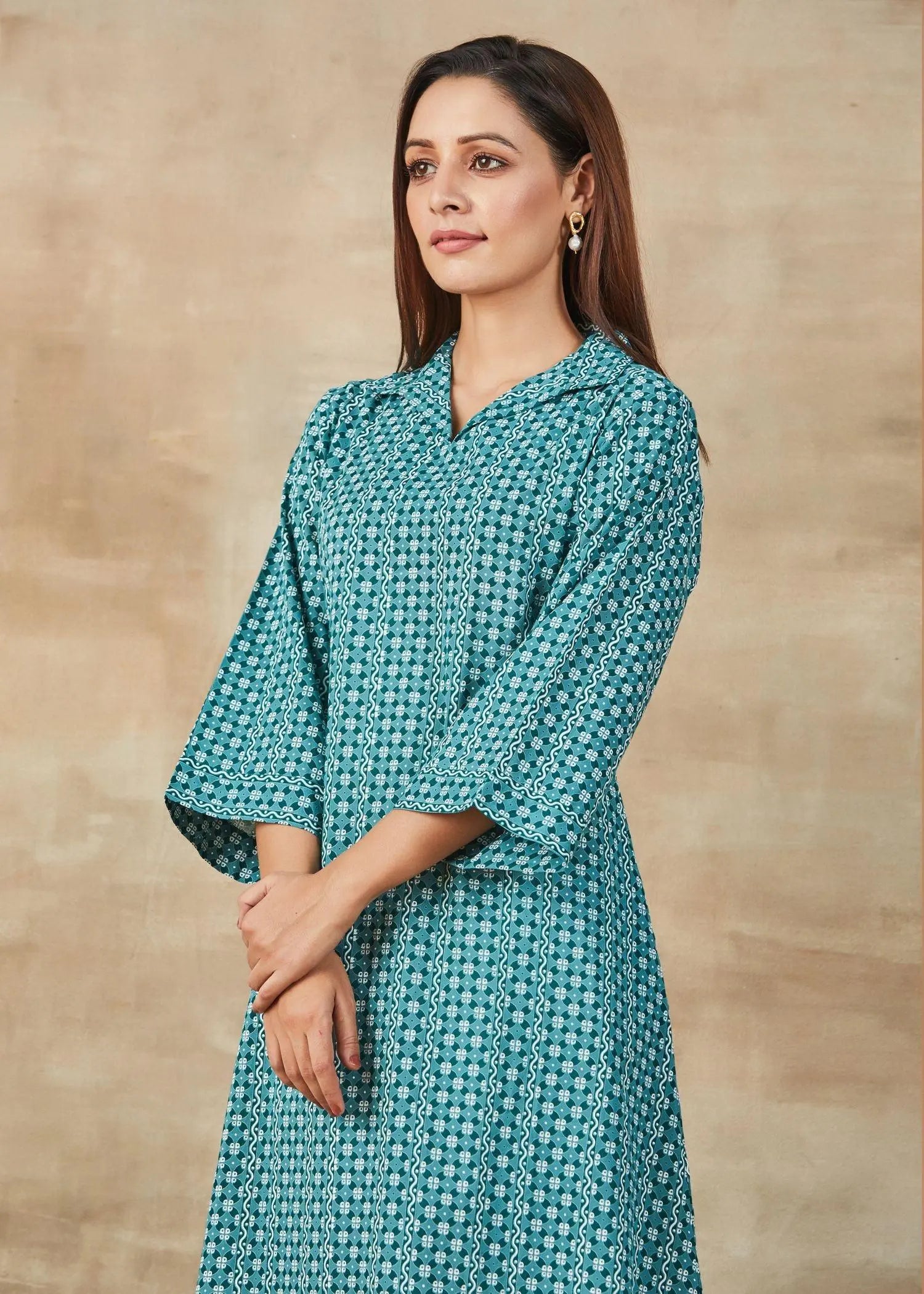 Nargis Calf Length Turquoise Color Long Kurta