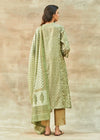 Rachna V-Neck Pistachio Green Block Printed Straight Kurta
