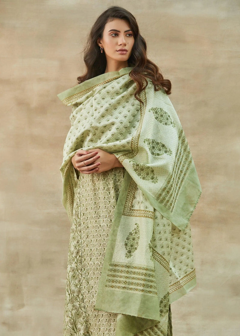 Rachna V-Neck Pistachio Green Block Printed Straight Kurta