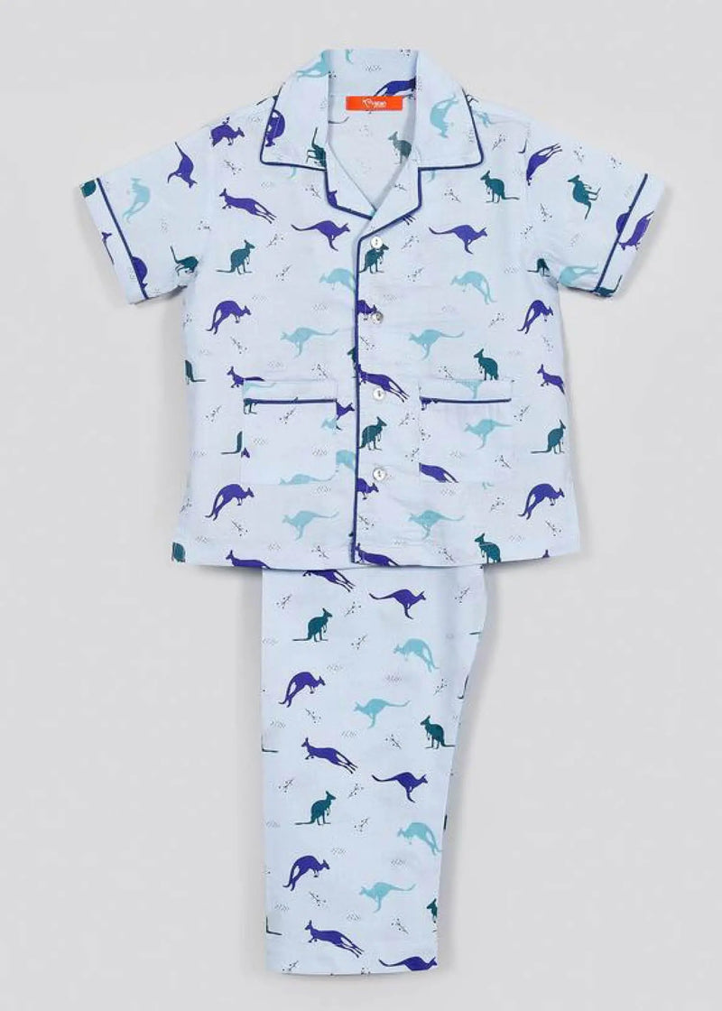 Kanga Blue Cotton Half Sleeve Nightsuit Boy (0-12 Years)