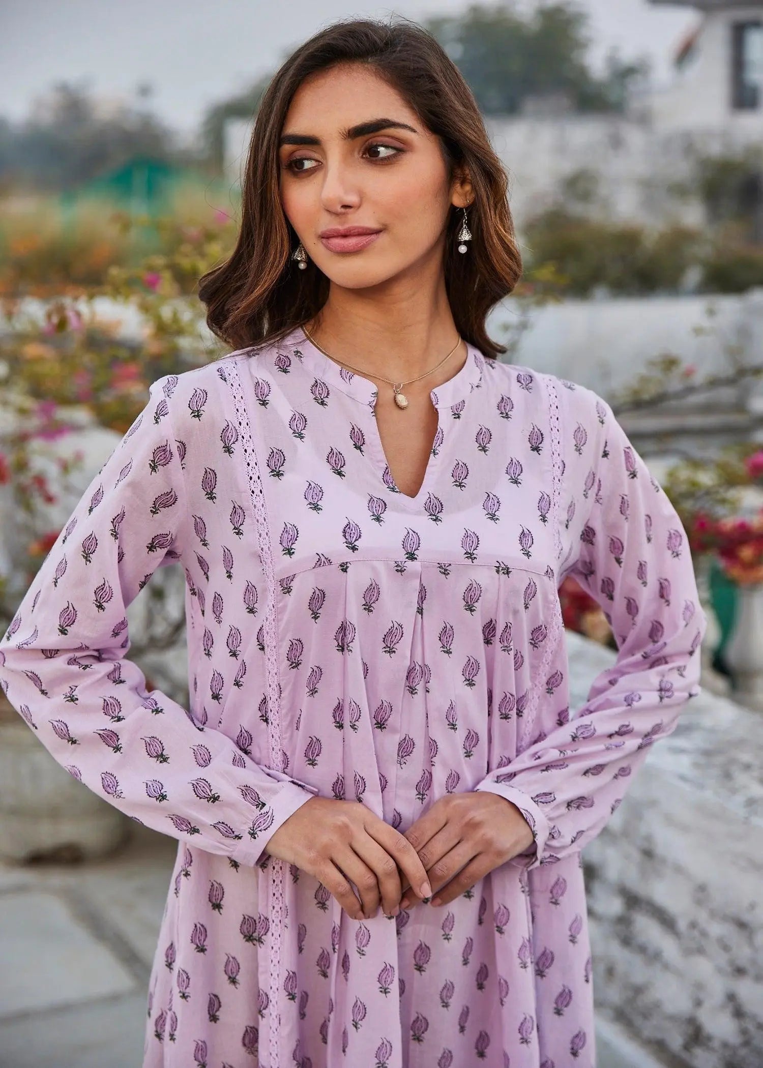 Laila Lilac Loose Fit Voile Dress
