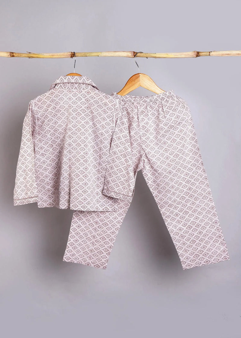 Geo Ethnic Grey Full Sleeve Cotton Night Suit Boy (0-12 Years)