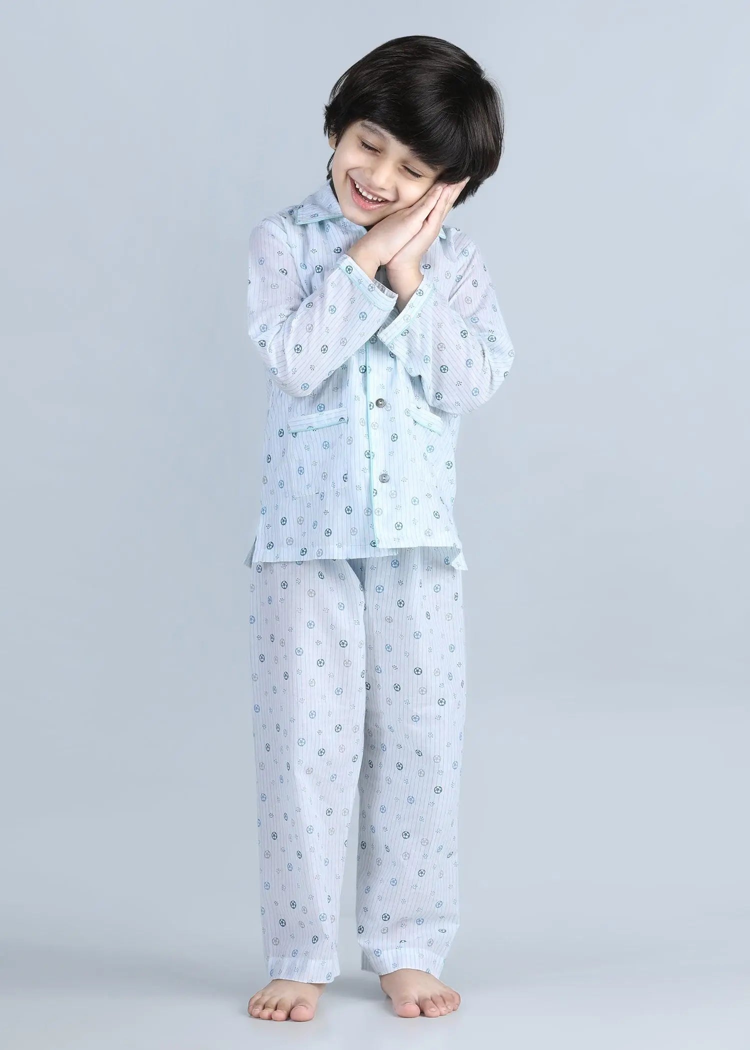Blue Stripes Full Sleeves Cotton Nighsuit Boy (1-12 Years)