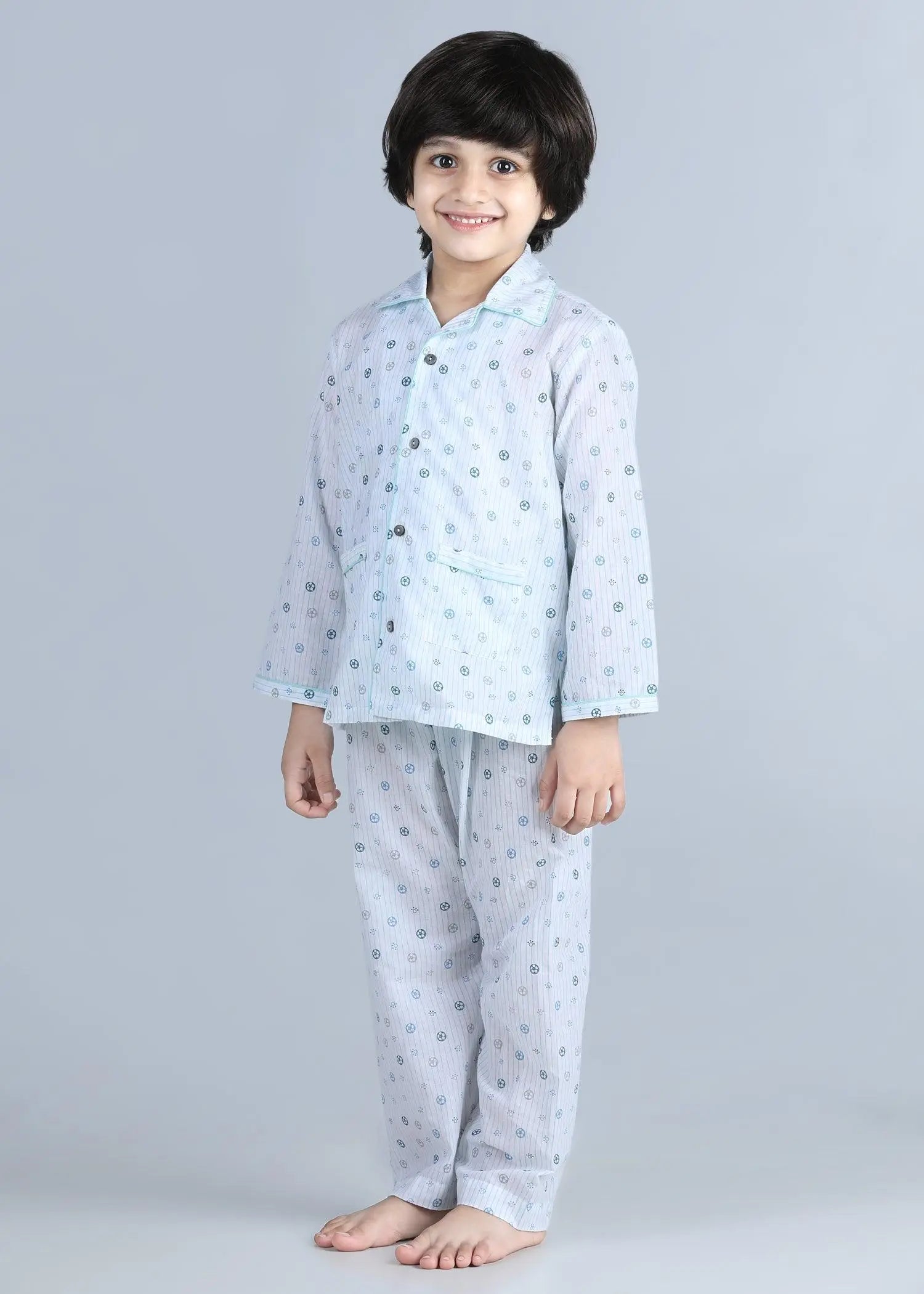 Blue Stripes Full Sleeves Cotton Nighsuit Boy (1-12 Years)