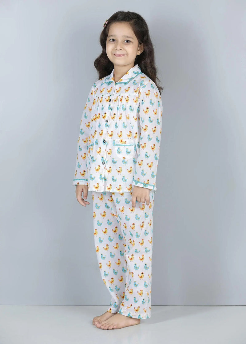 Hen Blue Full Sleeves Cotton Nighsuit Girl (1-12 Years)