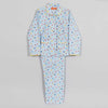 Chevron Dots Blue Full Sleeve Cotton Nightsuit Girl (0-12 Years)