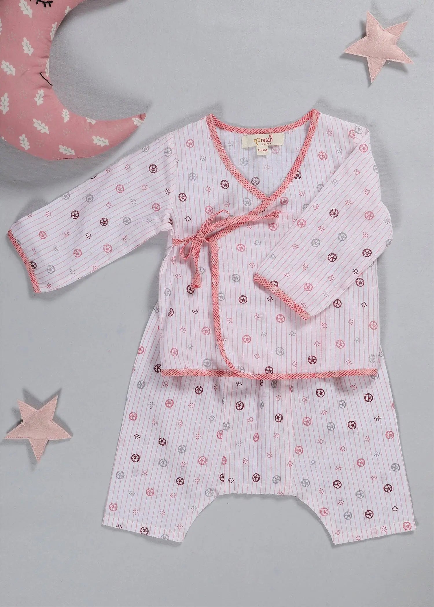 Stripes Pink Night Suit Unisex (3-12 Months)