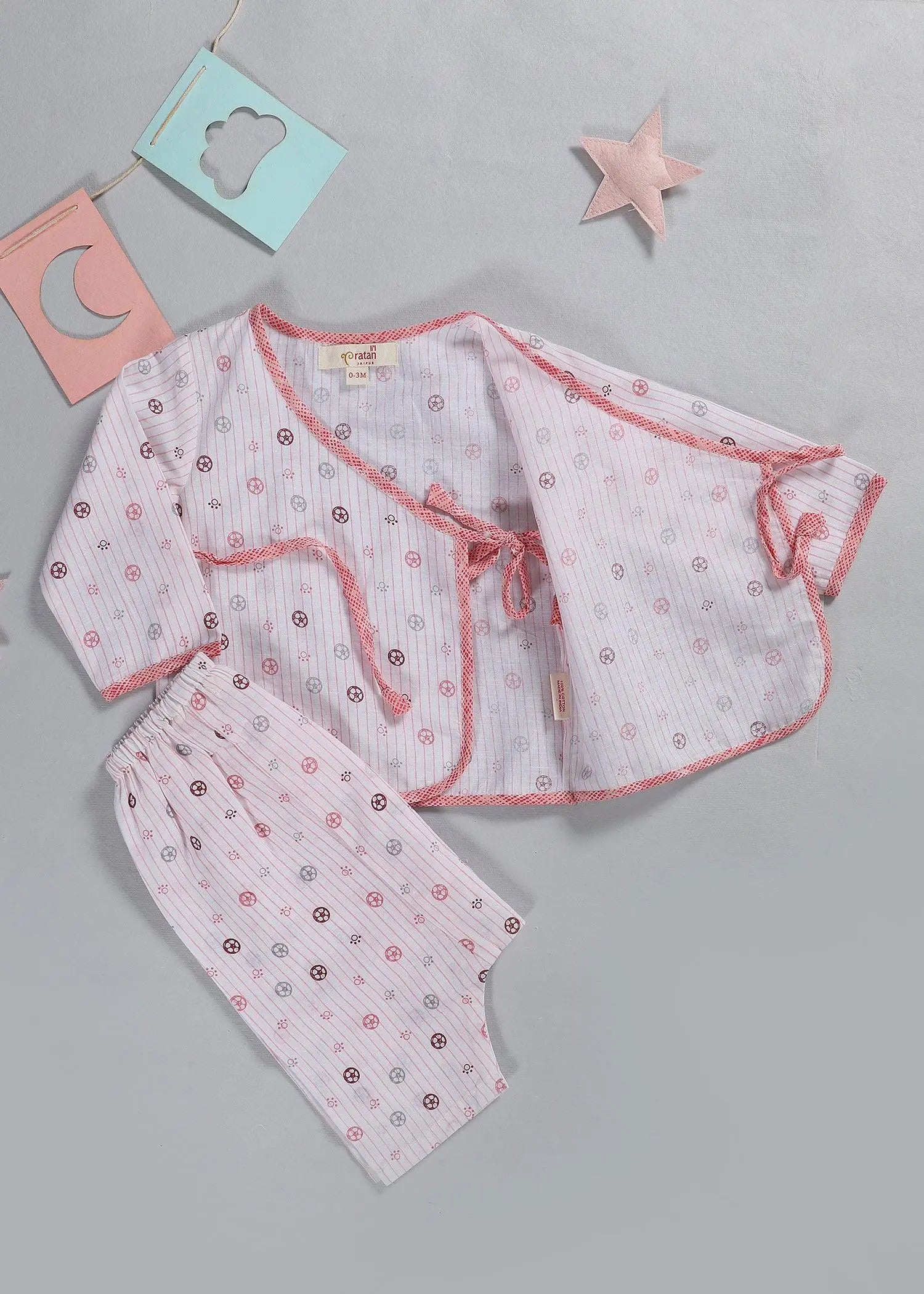 Stripes Pink Night Suit Unisex (3-12 Months)