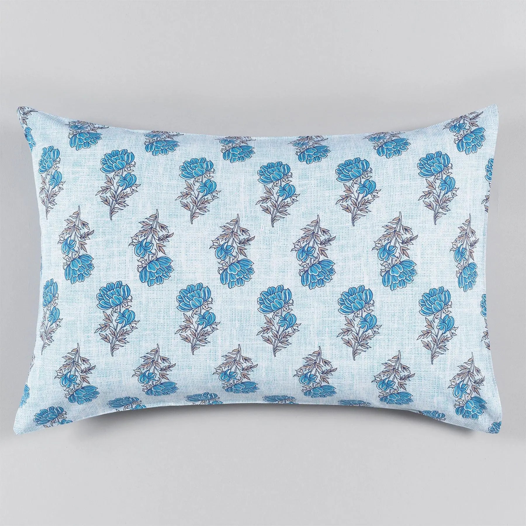 Aarohi Beige and Blue Cotton Pillow Cover Set of 2