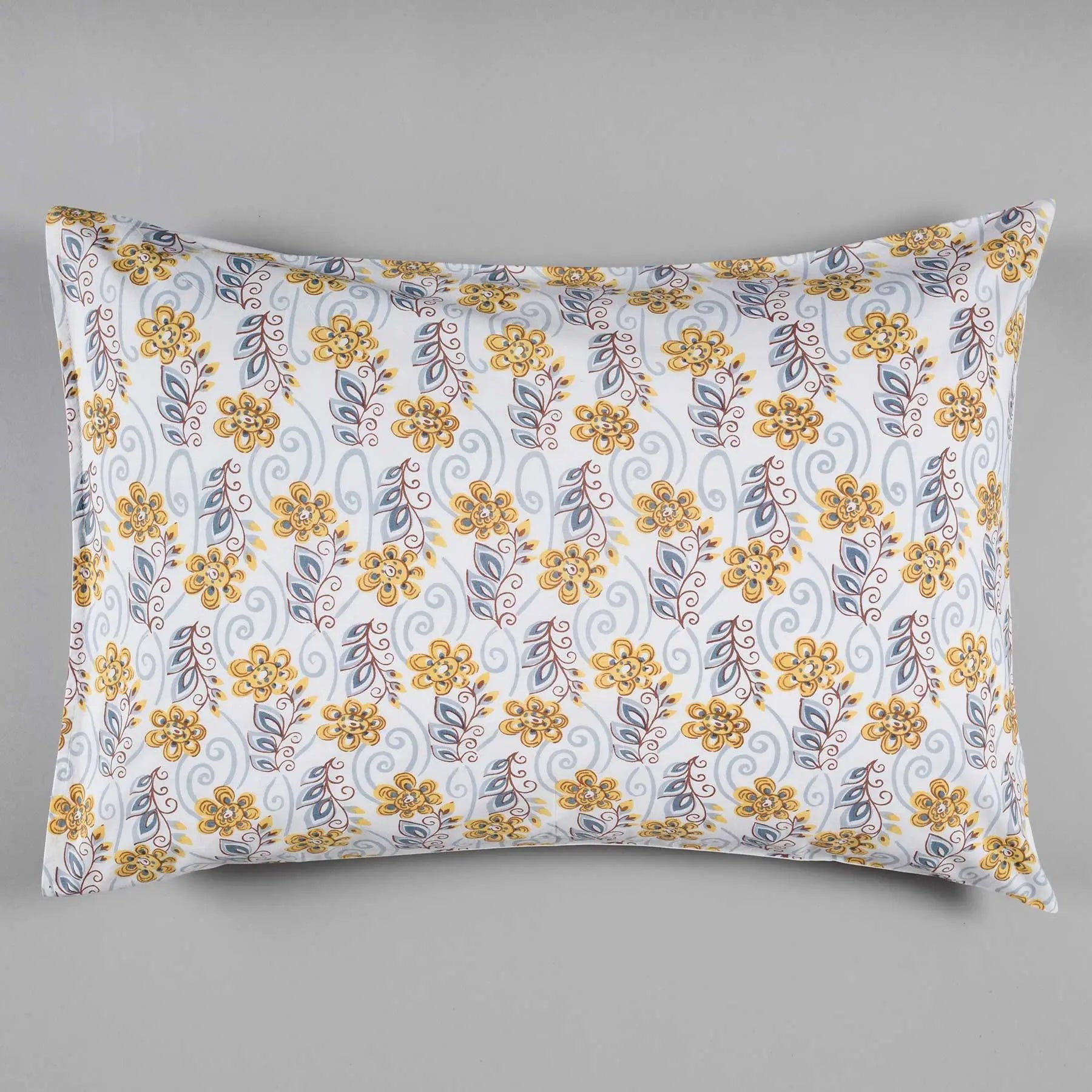 Vaidehi Grey and Yellow Cotton Pillow Cover Set of 2