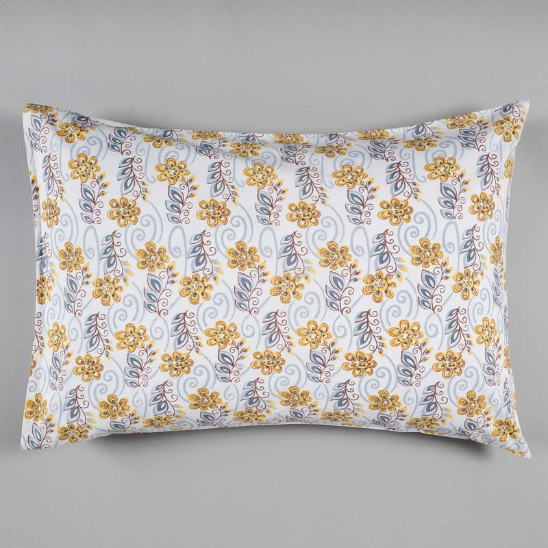 Vaidehi Grey and Yellow Cotton Pillow Cover Set of 2