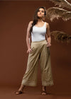 Beige Color Embroidered Cotton Culottes