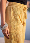 Yellow Women Cotton Round Hem Pant