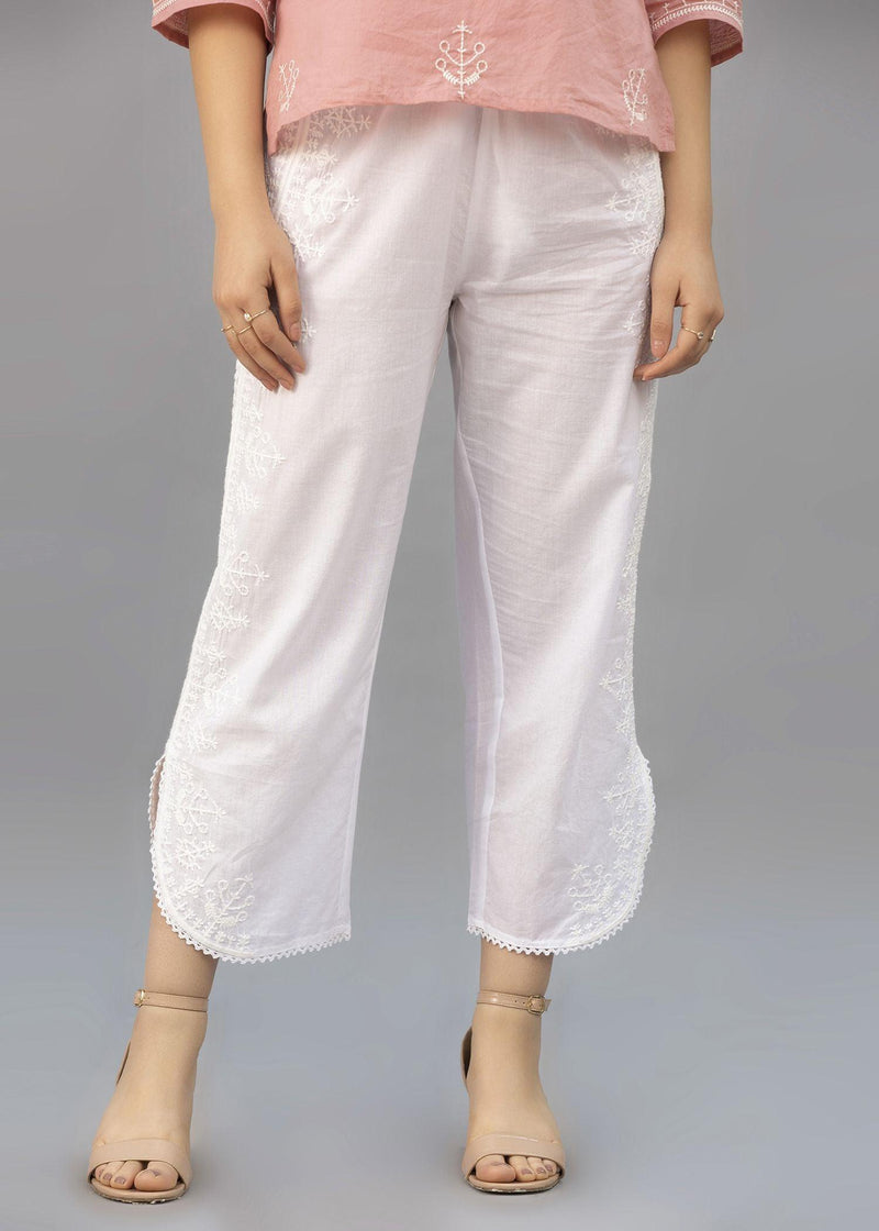 White Color Cotton Round Hem Pant