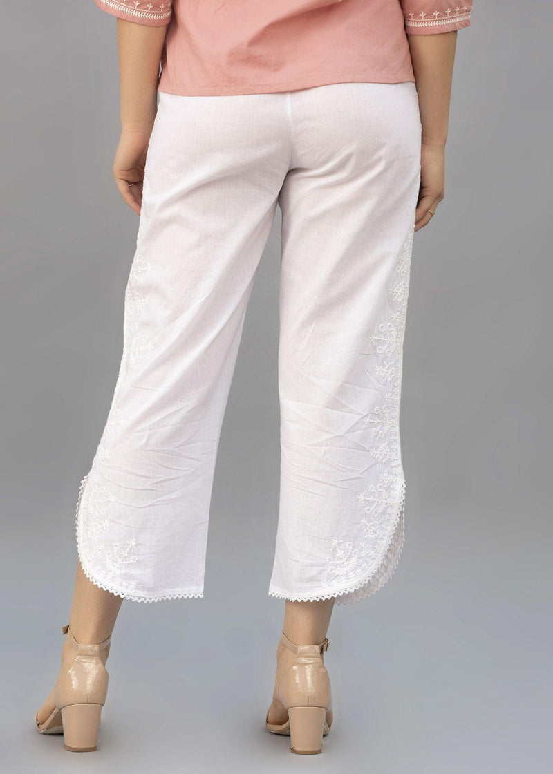 White Color Cotton Round Hem Pant