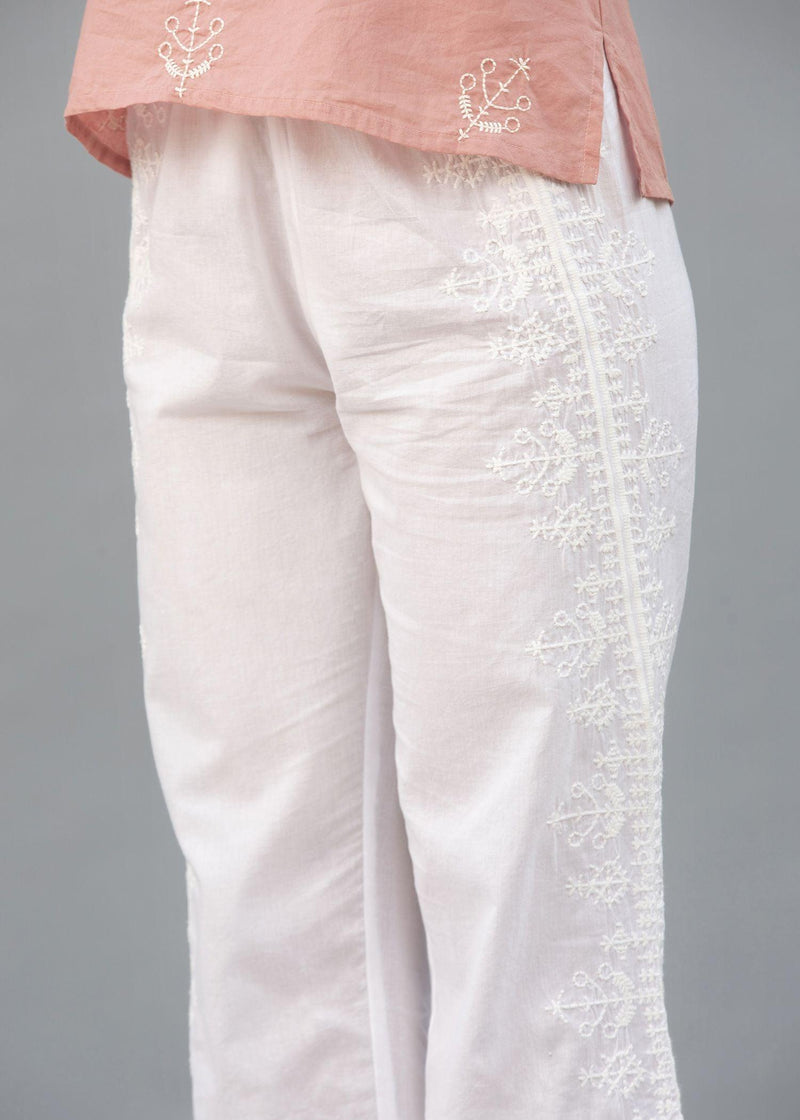 White Color Cotton Round Hem Pant