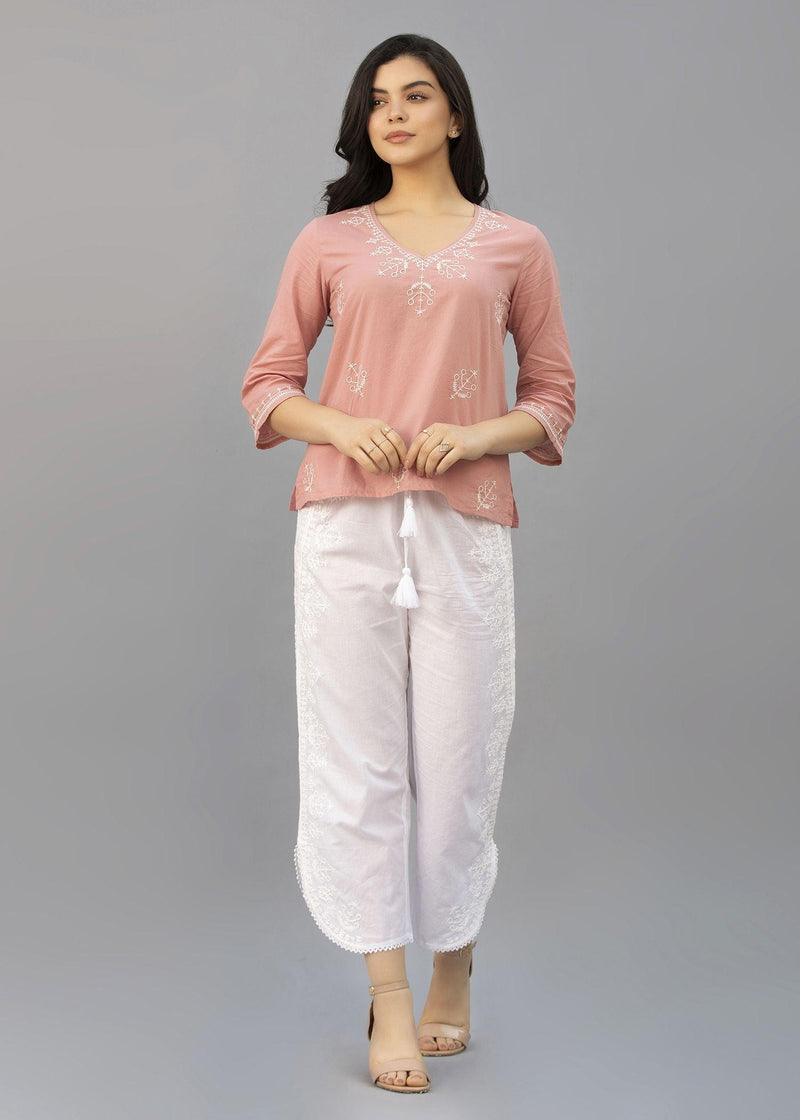 White Color Cotton Round Hem Pant