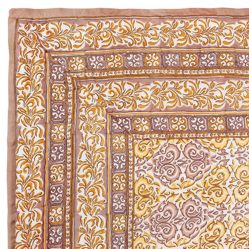 Elegance Beige and Yellow Hand Block Print Cotton AC Quilt