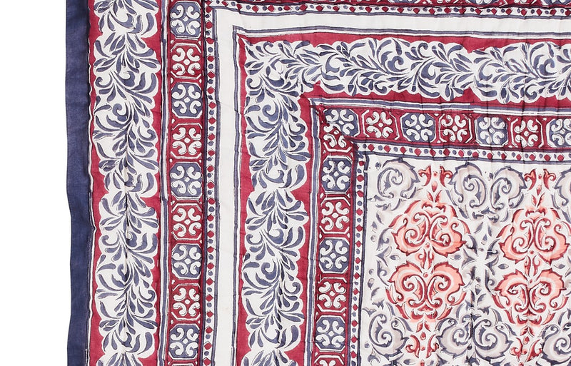 Elegance Pink and Blue Hand Block Print Cotton Quilt