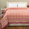 Indo Ikat Yellow and Pink Hand Screen Print Cotton AC Quilt