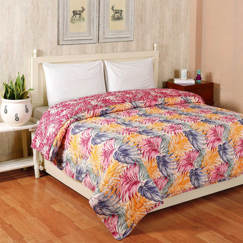 Leaves Multi Color Hand Screen Print Extra Cotton Filling Quilt