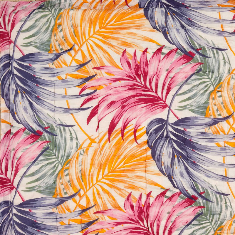 Leaves Multi Color Hand Screen Print Extra Cotton Filling Quilt