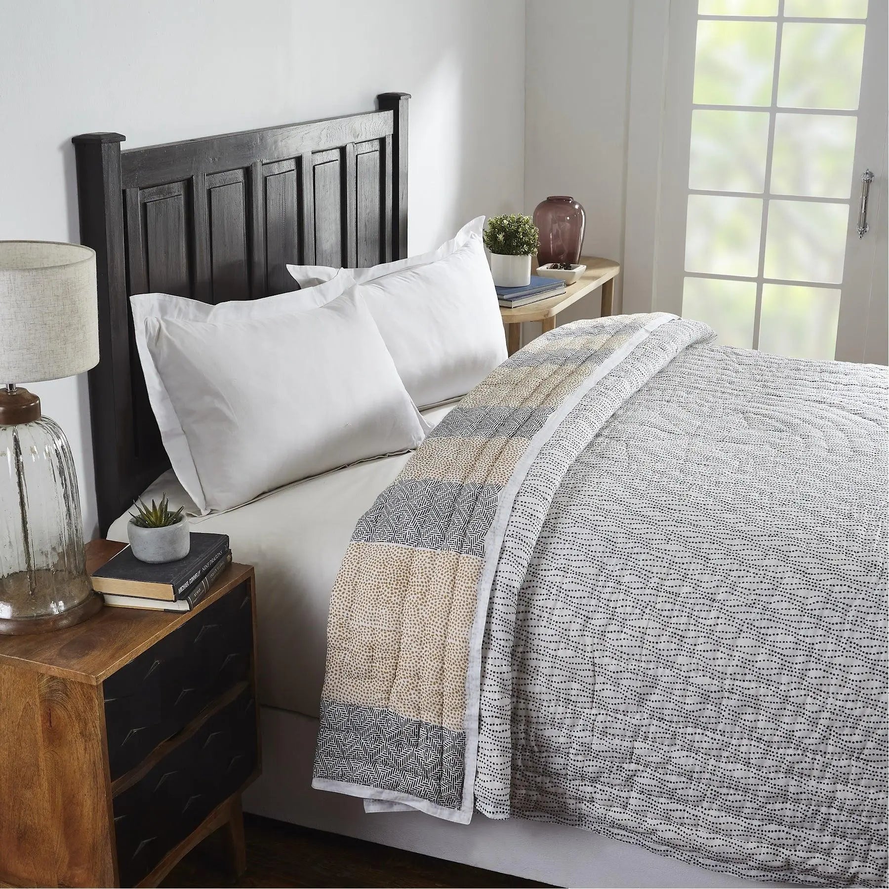 Sunset Grey & Yellow Hand Block Print Cotton AC Quilt