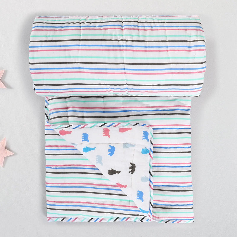 Plush Bear White/Mint Cotton Quilt Kids